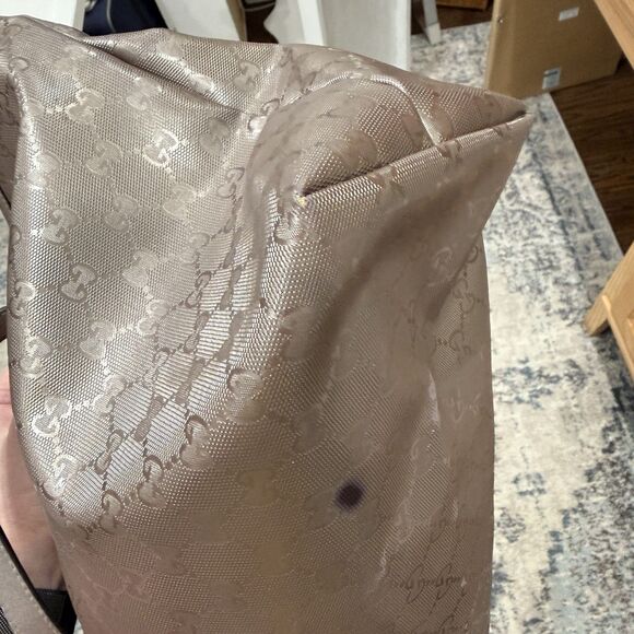 Authentic GUCCI GG Imprime Handbag Tote & Dustbag-Metallic Bronze-Excellent Cond - Picture 4 of 12